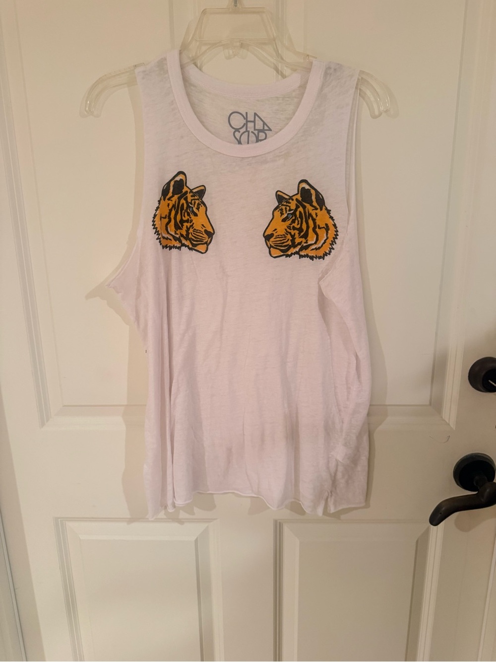 Chaser Vintage White Tank Top with Yellow Tiger Heads